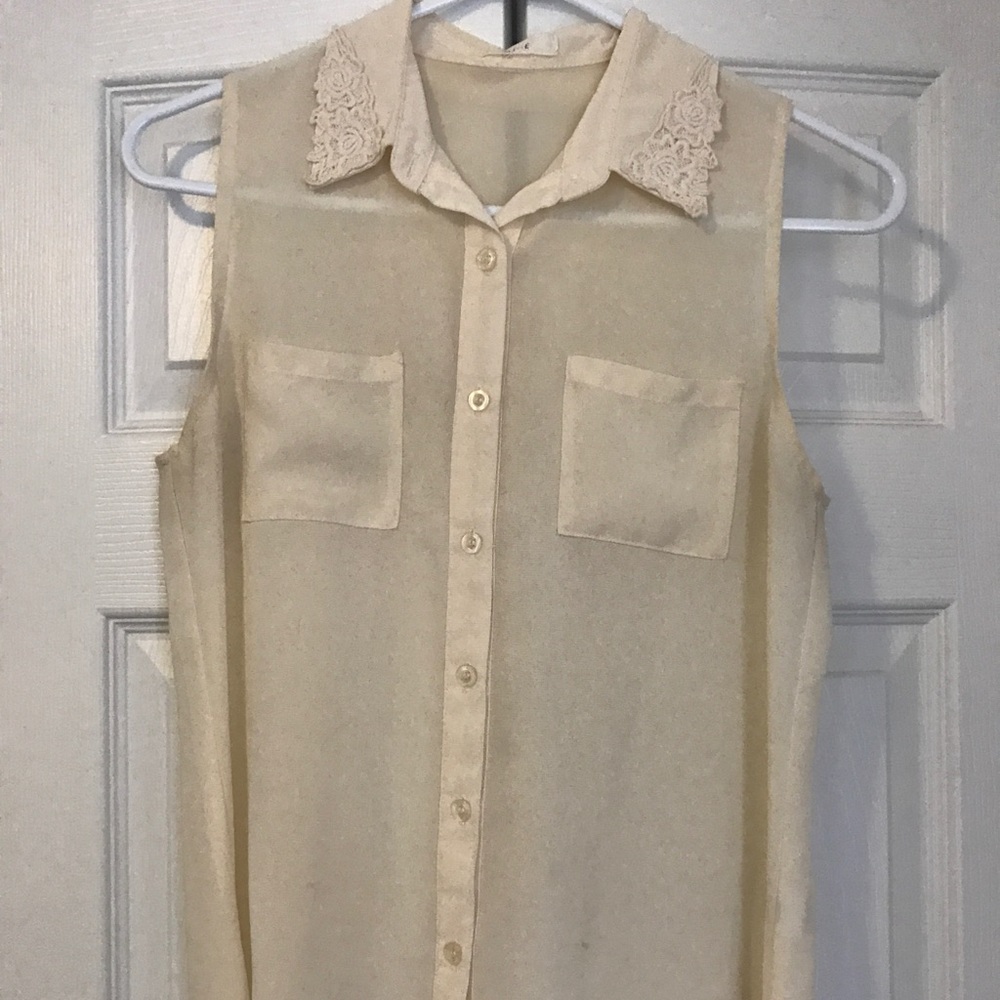 Cream chiffon button up tank